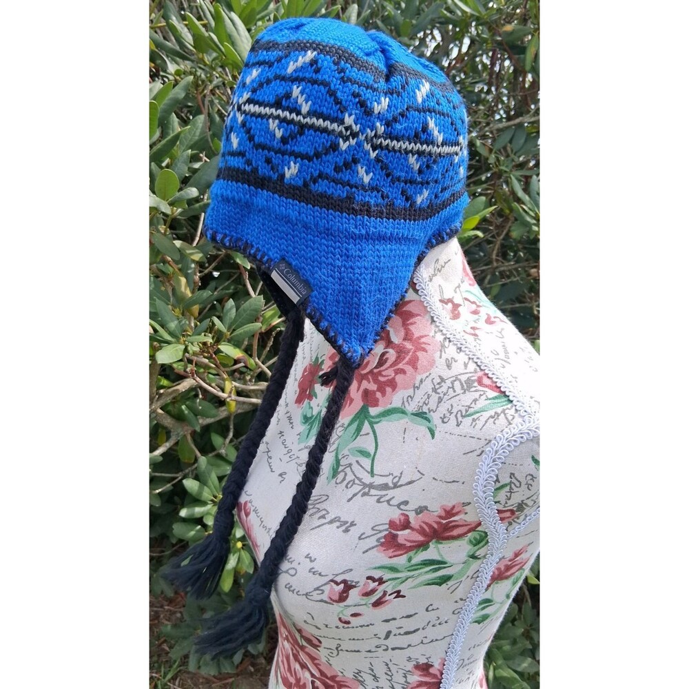 Columbia Blue Knitted Beanie Snow Hat One Size Boys Outdoors Winter Layering
